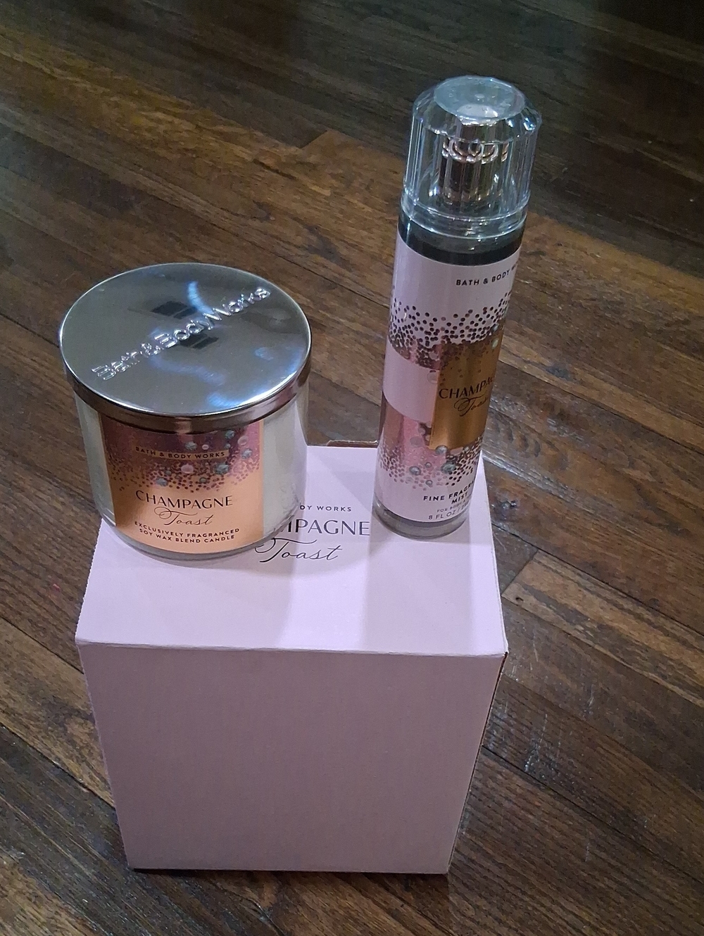 Bath & Body Works Champagne Toast Candle & Fragrance Mist - Pink & Gold